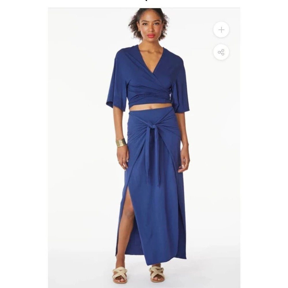 BOBI LOS ANGELS Ink Blue Tie Front Maxi Skirt Size Medium